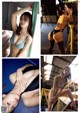 A collage of photos of a woman in lingerie and stockings.